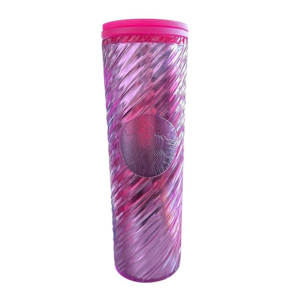 NWOT Starbucks 2022 Pink Holiday Candy Cane Swirl Acrylic Sangria Tumbler Cup -